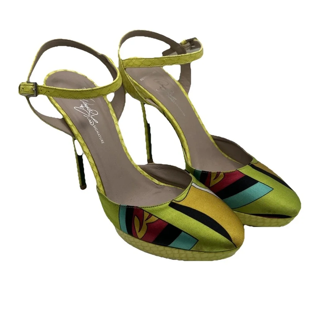 Donald & Lisa Pliner Signature CHIARA Platform Green Bottom Heel Luxe RARE 8 1/2